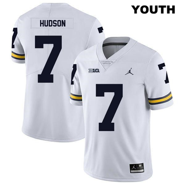 Youth NCAA Michigan Wolverines Khaleke Hudson #7 White Jordan Brand Authentic Stitched Legend Football College Jersey CE25K36CO